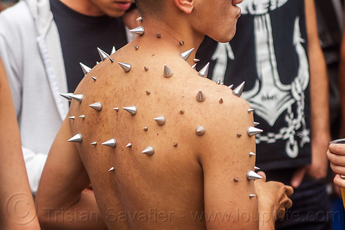 man with spikes glued on skin, man, spiky