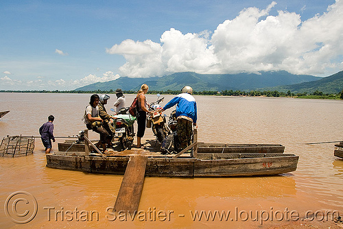 mekong river ferry (laos), 250cc, dual-sport, ferry boat, honda motorcycle, honda xr 250, mekong, motorcycle touring, river crossing, river ferry, road