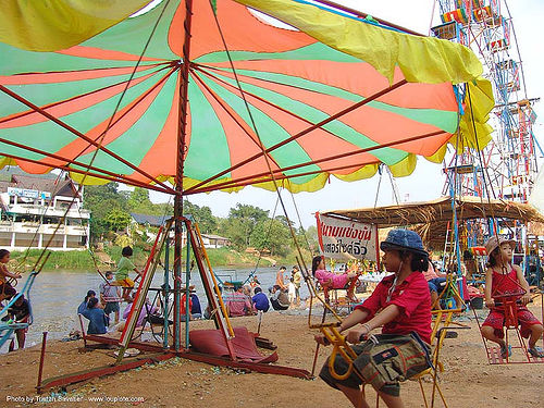 merry-go-round - river fair - tha ton - near fang (thailand), beach, carousel, children, fair, kids, merry-go-round, river, sitting, songkran, tha ton, umbrella, สงกรานต์