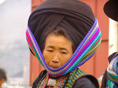 mien yao/dao tribe woman with impressive headwear - vietnam, asian woman, colorful, dao, dzao tribe, hat, headdress, hill tribes, indigenous, mien yao tribe, mèo vạc