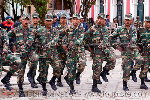 military parade - uyuni (bolivia), armed, army, assault weapons, automatic weapons, bolivia, combat troops, exercise, fatigues, infantery, infantry, men, military parade, rifles, soldiers, submachine guns, training, uniform, uyuni