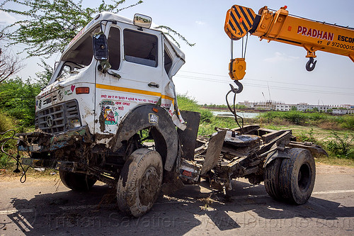 mobile crane lift crashed truck cab (india), 4018c, artic, articulated truck, at work, cabin, cable, crash, escorts hydra 1242, hook, lorry accident, mobile crane, overturned, pradhan cranes, road, tata motors, tractor trailer, traffic accident, truck accident, working