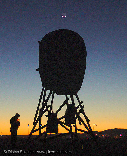 moon eclipse over headspace by michael matteo - burning man 2005, art installation, burning man at night, dawn, eclise, full moon, headspace, lunar eclipse, michael matteo, moon eclipse