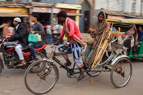 mother and baby on cycle rickshaw (india), baby, child, cycle rickshaw, kid, man, mother, moving, varanasi, woman
