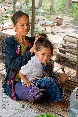 mother and child daughter (laos), asian woman, child, kid, little girl, mother and daughter