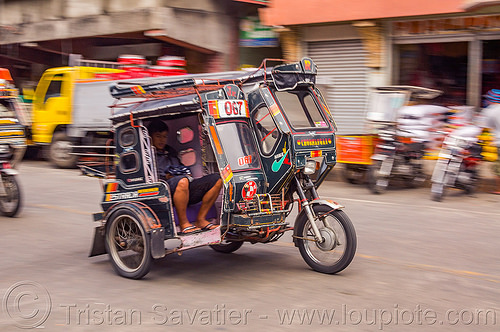 motorized tricycle (philippines), bontoc, colorful, man, motorcycle, motorized tricycle, passenger, sidecar, sitting, tricycle philippines