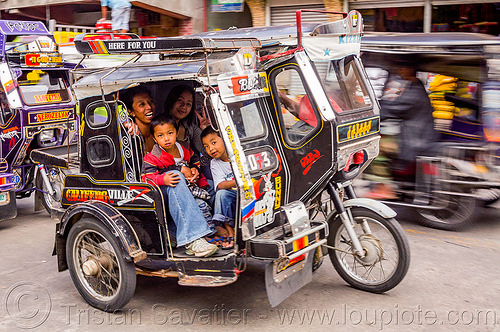 motorized tricycles (philippines), bontoc, children, colorful, family, kids, motorcycles, motorized tricycle, passengers, sidecar, tricycle philippines, woman