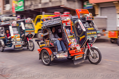 motorized tricycles (philippines), bontoc, colorful, man, motorcycles, motorized tricycle, passenger, sidecar, sitting, tricycle philippines