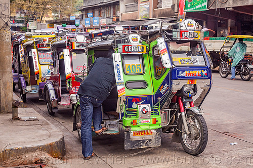 motorized tricycles (philippines), bontoc, colorful, man, motorcycles, motorized tricycle, passenger, sidecar, tricycle philippines