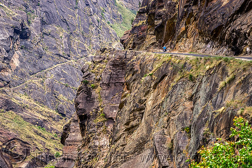 mountain road on top of vertical cliff (india), cliff, dhauliganga valley, motorcycle touring, mountains, road, rock