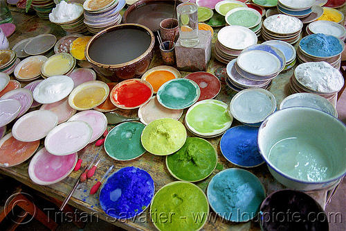 multicolor pigments in plates - ceramic enamel dyes (china), ceramic, china, colorful, coloring, dyes, enamel, pigments, plates