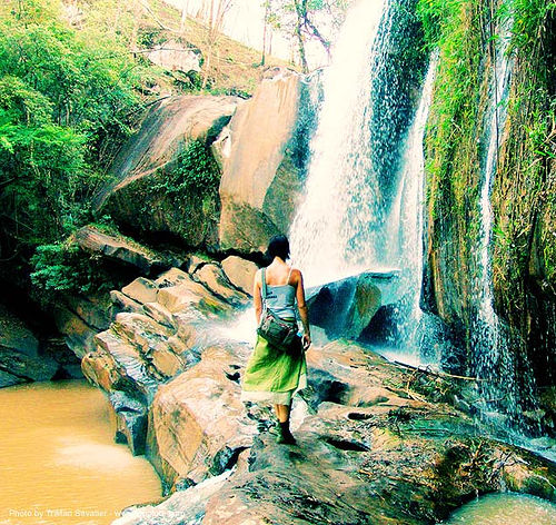 nam-tok-chat-trakan - thailand waterfall - anke-rega, cross-processed, falls, waterfall, woman