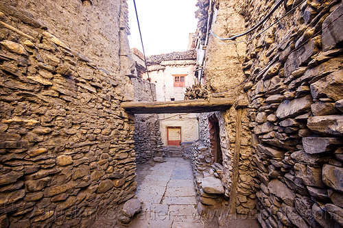narrow street and stone walls in kagbeni village (nepal), annapurnas, dry stone, kagbeni, kali gandaki valley, stone house, village