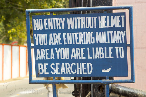 no entry without helmet - army sign at allahabad fort (india), allahabad fort, hindu pilgrimage, hinduism, indian army, kumbh mela, military, no entry, sign