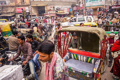 normal traffic jam (india), bicycles, bikes, crowd, cycle rickshaws, gridlock, motorcycles, traffic jam, varanasi