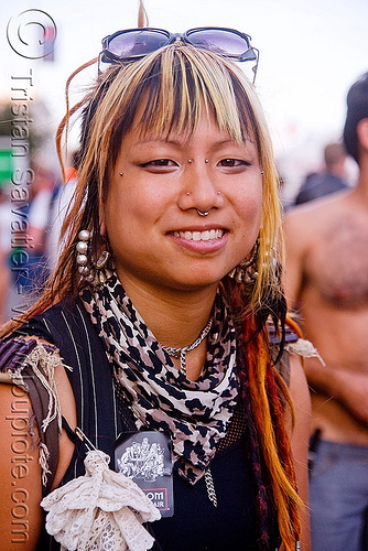 nose piercing - karl - folsom street fair 2009 (san francisco), asian woman, bridge piercing, karl, nose piercing, septum piercing