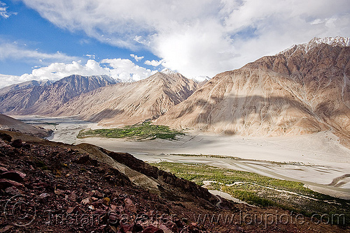 nubra valley - ladakh (india), ladakh, landscape, mountain river, mountains, nubra valley, river bed, satti