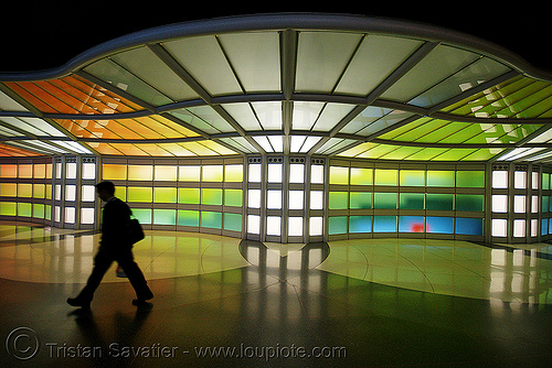 o'hare light tunnel - chicago o'hare international airport - silhouette, airport lobby, chicago, light tunnel, o'hare, ord, silhouette, walking