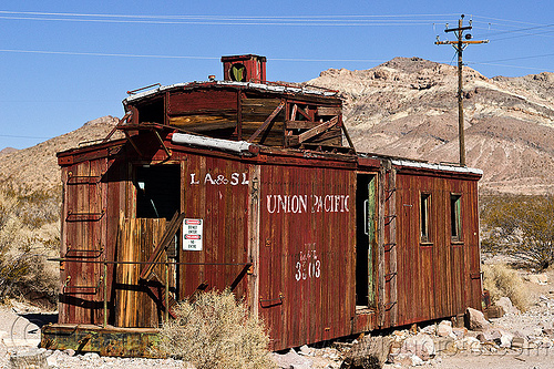 old caboose in rhyolite ghost town, caboose, death valley, railroad, railway, rhyolite ghost town, train car, union pacific