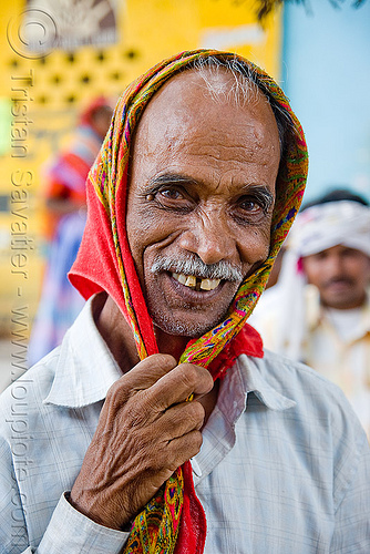 old hindu man with scarf (india), hand, head scarf, hindu man, indian man, mustache, old man, sailana