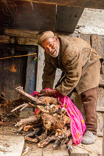 old man with fire wood bundle (india), bundle, house, janki chatti, old man, wood