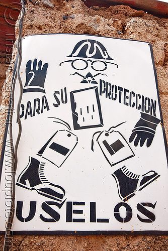 "para su proteccion uselos" - safety sign - potosi (bolivia), bolivia, cerro rico, man, mina candelaria, mine worker, miner, mining, potosí, proteccion, safety sign