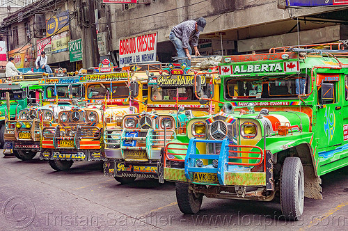 parked jeepneys (philippines), baguio, colorful, decorated, jeepneys, painted, road, truck