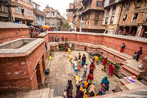 people getting water at old fountain in kathmandu (nepal), fountain, jerrycans, kathmandu, reservoir