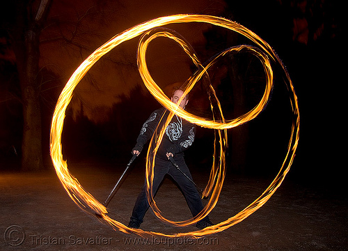 pi spinning fire poi (san francisco), circle, fire dancer, fire dancing, fire performer, fire poi, fire spinning, night, ring, spinning fire