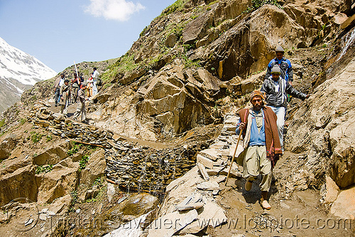 pilgrims on trail - amarnath yatra (pilgrimage) - kashmir, amarnath yatra, hiking canes, hindu pilgrimage, kashmir, mountain trail, mountains, pilgrims, walking sticks