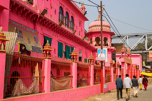 pink temple - daraganj (india), architecture, building, daraganj, hindu pilgrimage, hindu temple, hinduism, kumbh mela, pink, walking