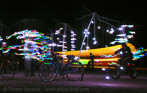 playa flies - burning man 2006, burning man at night, chinchilla camp, glowing, led lights, michael brown, playa flies