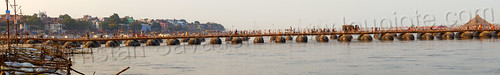 pontoon bridges over ganges river - kumbh mela 2013 (india), ashrams, floating bridge, foot bridge, ganga, ganges river, hindu pilgrimage, hinduism, kumbh mela, metal tanks, panorama, pontoon bridge, pyramid, walking