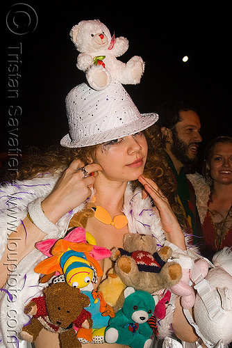 poo-bear girl - opulent temple massive rave party (treasure island, san francisco), hat, night, opulent temple, pooh-bear, raver, teddy bears, woman