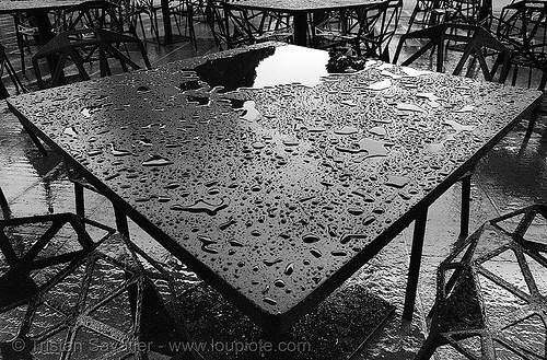 rain on black metal table, drops, rain, tables, wet