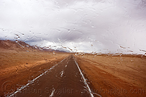 rainy weather on desert road, altiplano, argentina, cloud, cloudy, noroeste argentino, pampa, rain drops, rainy, storm, stormy, straight road, vanishing point, weather