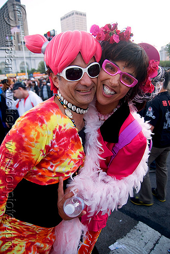 ravers in costumes - lovefest (san francisco), lovevolution, man, rave costumes, rave outfits, woman