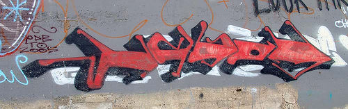 red arrow graffiti (san francisco), graffiti, ocean beach, red