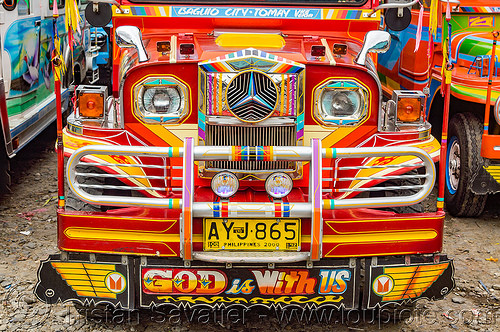 red jeepney - front grill (philippines), baguio, colorful, decorated, front grill, jeepneys, painted, truck