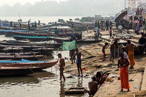 river boats moored at the ghats of varanasi (india), ganga, ganges river, ghats, moored, river boats, varanasi
