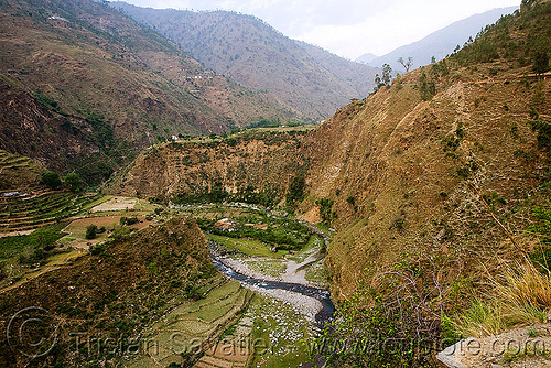 river in steep valley - road to ani - near jalori pass (india), ani, canyon, gorge, landscape, mountain river, mountains, steep, valley