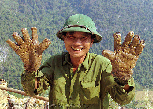 road construction worker - gloves - vietnam, asphalt, bitumen, gloves, groundwork, hands, man, pavement, paving, road construction, roadworks, worker