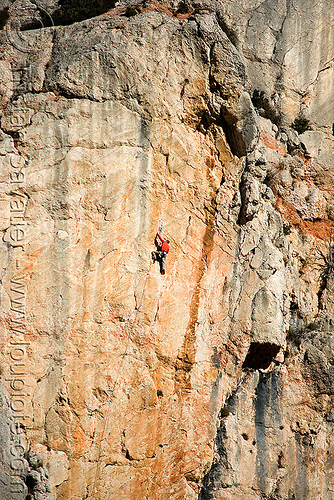rock climber on vertical cliff - montagne sainte victoire (france), aix-en-provence, climber, france, montagne sainte victoire, mountain climbing, mountaineer, mountaineering, mountains, rock climbers, rock climbing, sheer cliff