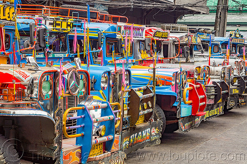 row of jeepneys (philippines), baguio, colorful, decorated, jeepneys, painted, truck