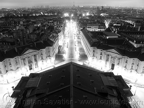 rue soufflot - view from pantheon roof at night (paris), aerial photo, city, cityscape, night, rue soufflot