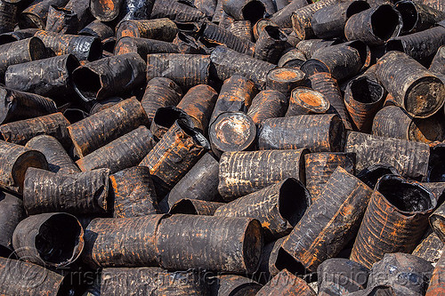 rusty asphalt barrels dump (india), asphalt barrels, asphalt drums, dump, environment, pollution, rusty