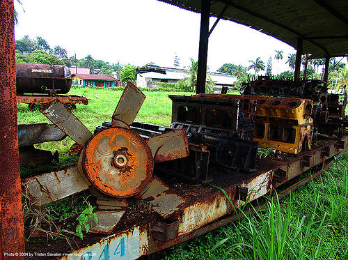 rusty-fan - train engine parts - semi-abandoned train yard in puerto limon (costa rica), atlantic railway, costa rica, puerto limon, rusty, train depot, train yard, trespassing