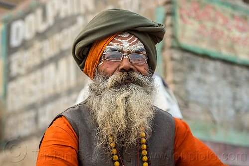 sadhu - hindu holy man (india), baba, bhagwa, headwear, hindu man, hinduism, prescription glasses, sadhu, saffron color, spectables, tilak, tilaka, varanasi, white beard