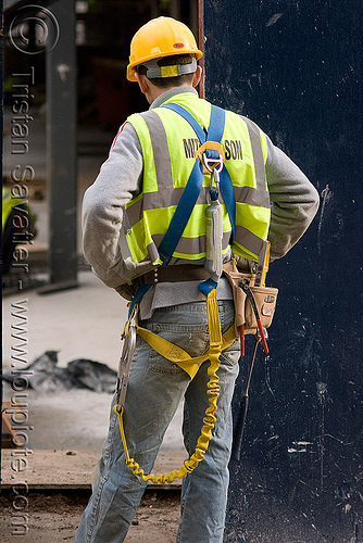 safety harness - helmet - reflective vest - construction worker, building construction, construction worker, high-visibility jacket, high-visibility vest, lanyards, reflective jacket, reflective vest, safety harness, safety helmet, tool belt