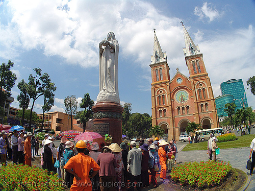 saigon cathedral - virgin mary - vietnam, cathedral, church, fisheye, ho chi minh city, madonna, pilgrim, praying, saigon, virgin mary